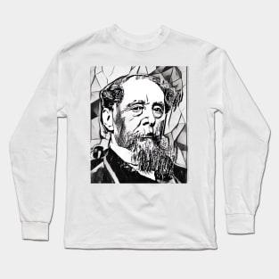 Charles Dickens Portrait | charlles dickens artwork black and white 3 Long Sleeve T-Shirt